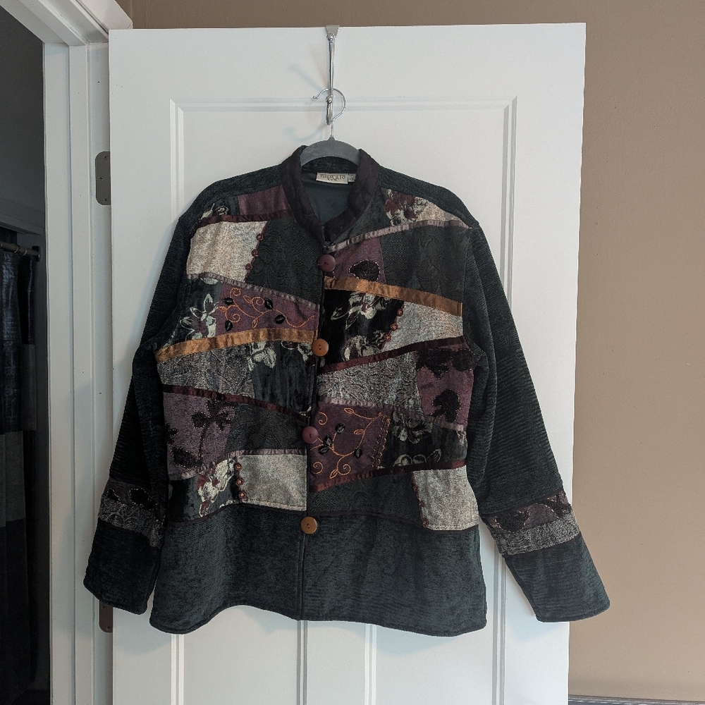 Elegant Multicolor Patchwork Blazer. Size Large.